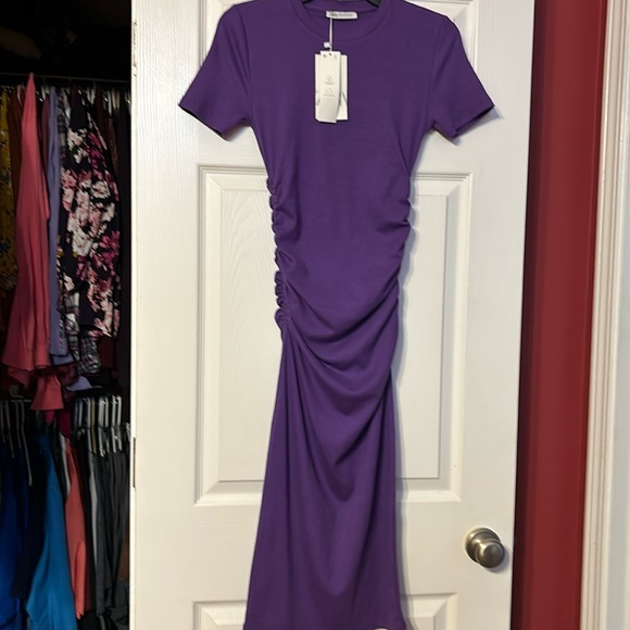 NWT Zara purple ribbed bodycon long dress size medium - Picture 1 of 5